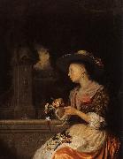 Godfried Schalcken Young Woman Weaving a Garland china oil painting reproduction